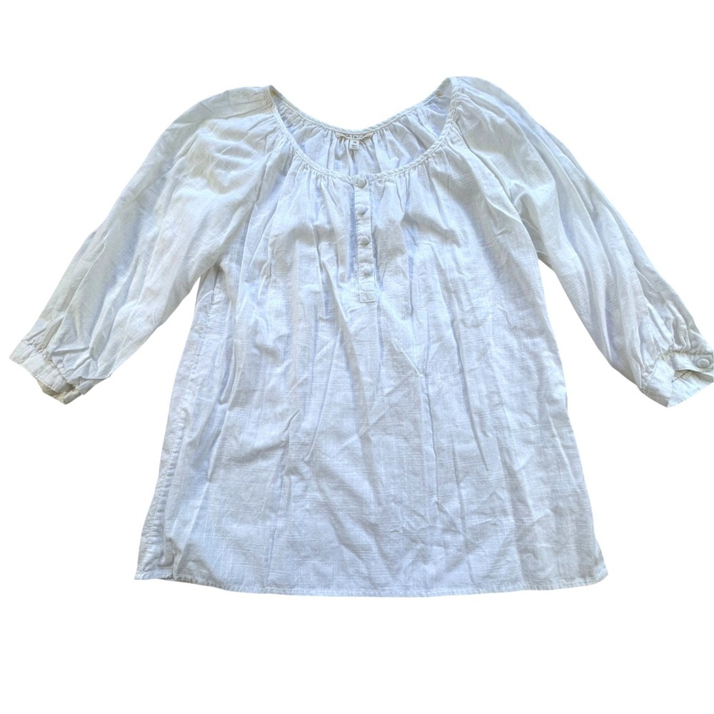 Hester & Orchard White Cotton Peasant Blouse Womens Medium Button Front Coastal